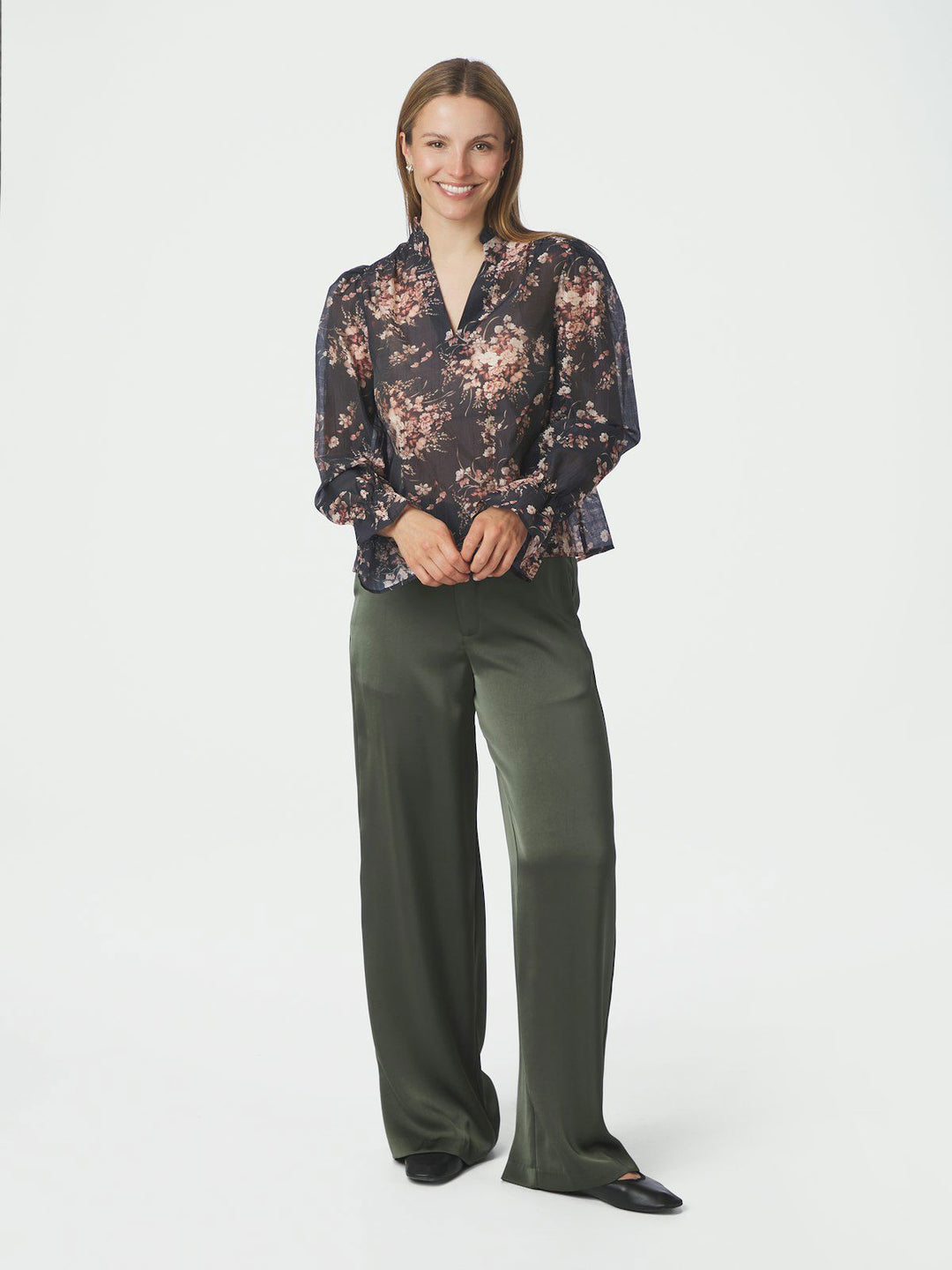Amara Garden Flower Blouse  Dark Navy