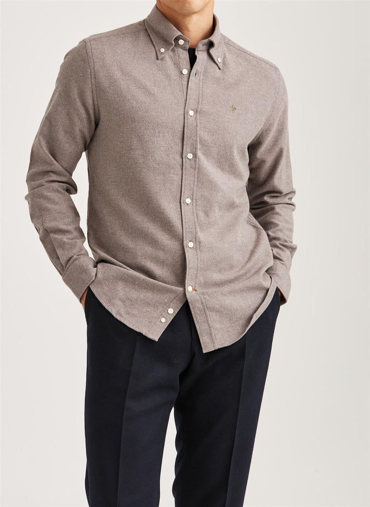 Twill Flannel Shirt-Slim Fit  Brown