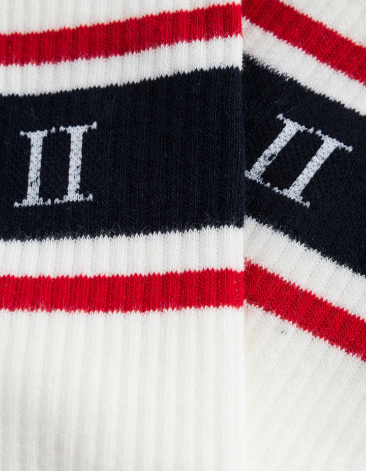 William Stripe 2-Pack Socks  Off White/Navy-Red