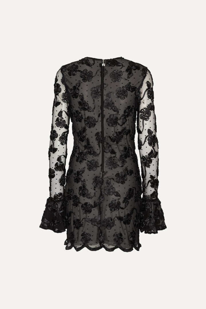 FLOWER MESH LS MINI DRESS  Black