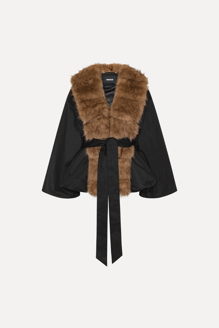 Faux Fur Collar Jacket  Black