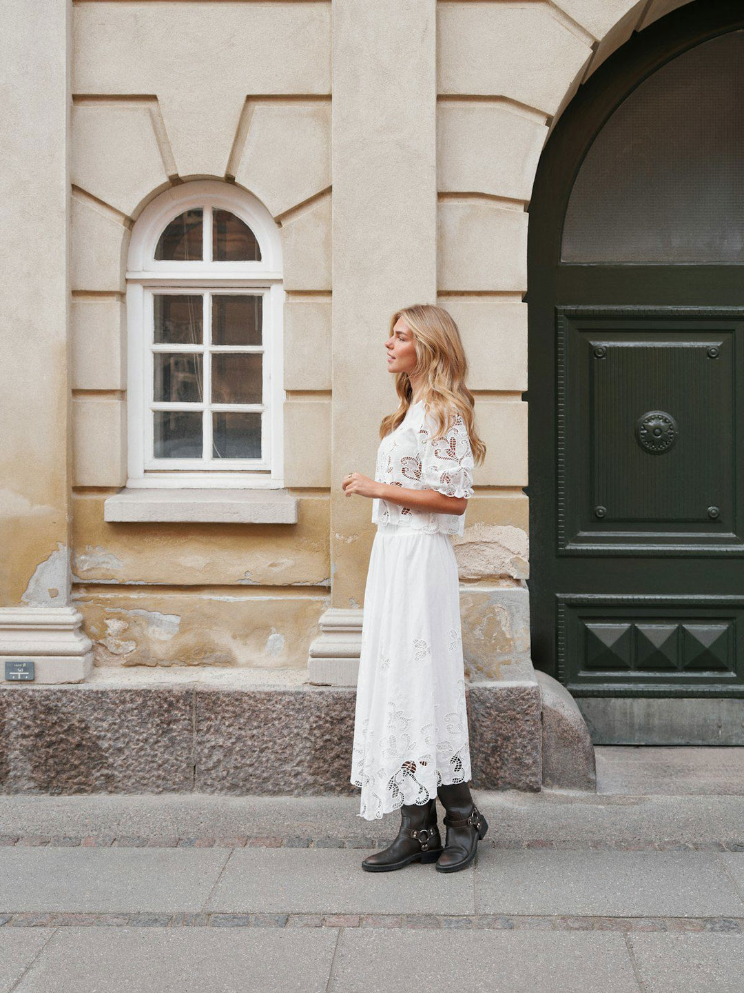 Yara Long Emb Skirt  White