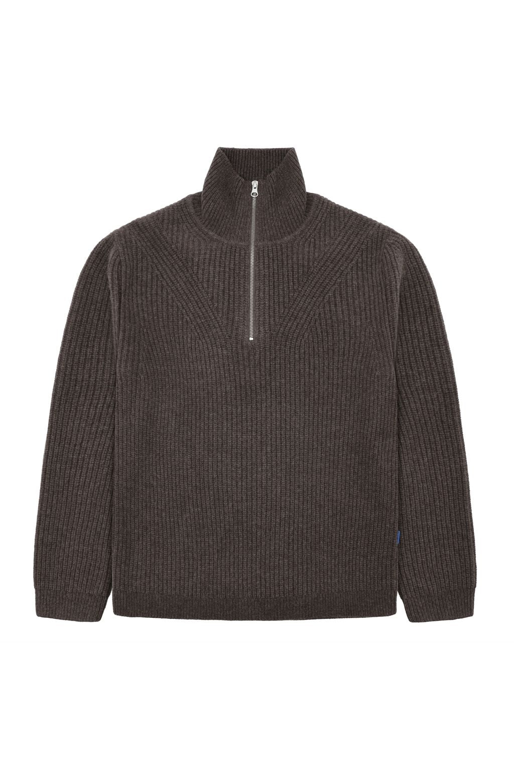 Half Zip Wool Knit - Dark Taupe Melange  Taupe