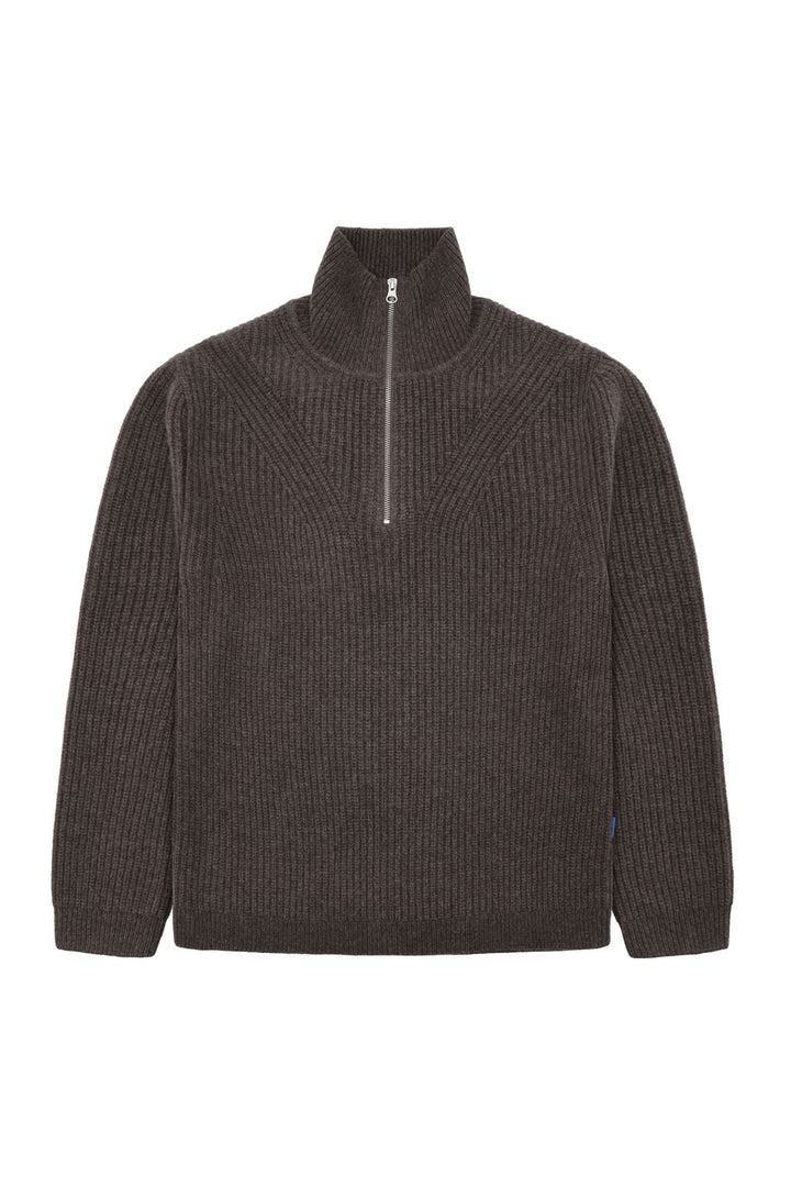 Half Zip Wool Knit - Dark Taupe Melange  Taupe
