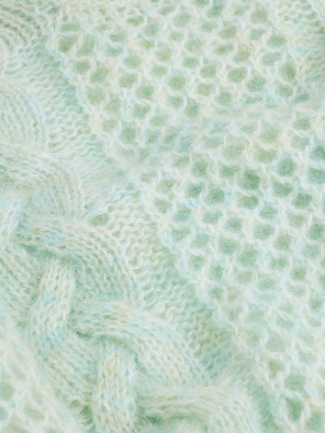 Mohair Cable Knit Crew  Green Mix
