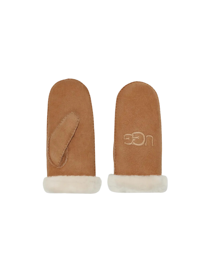 Sheepskin embroider mitt  Chestnut