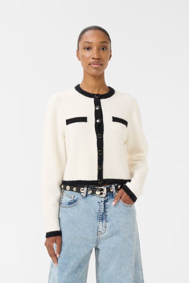 GZALPHA LS CONTRAST CARDIGAN  Ivory/Black Comb