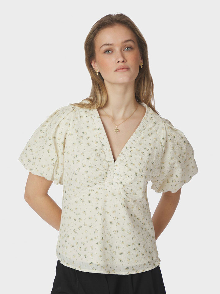 Irina Small Rose Flower Blouse  Light Yellow