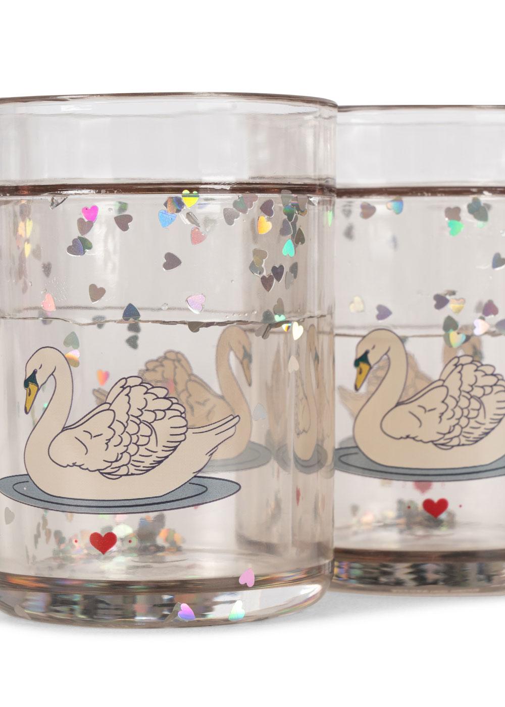 2 PACK GLITTER CUPS  Swan Off White