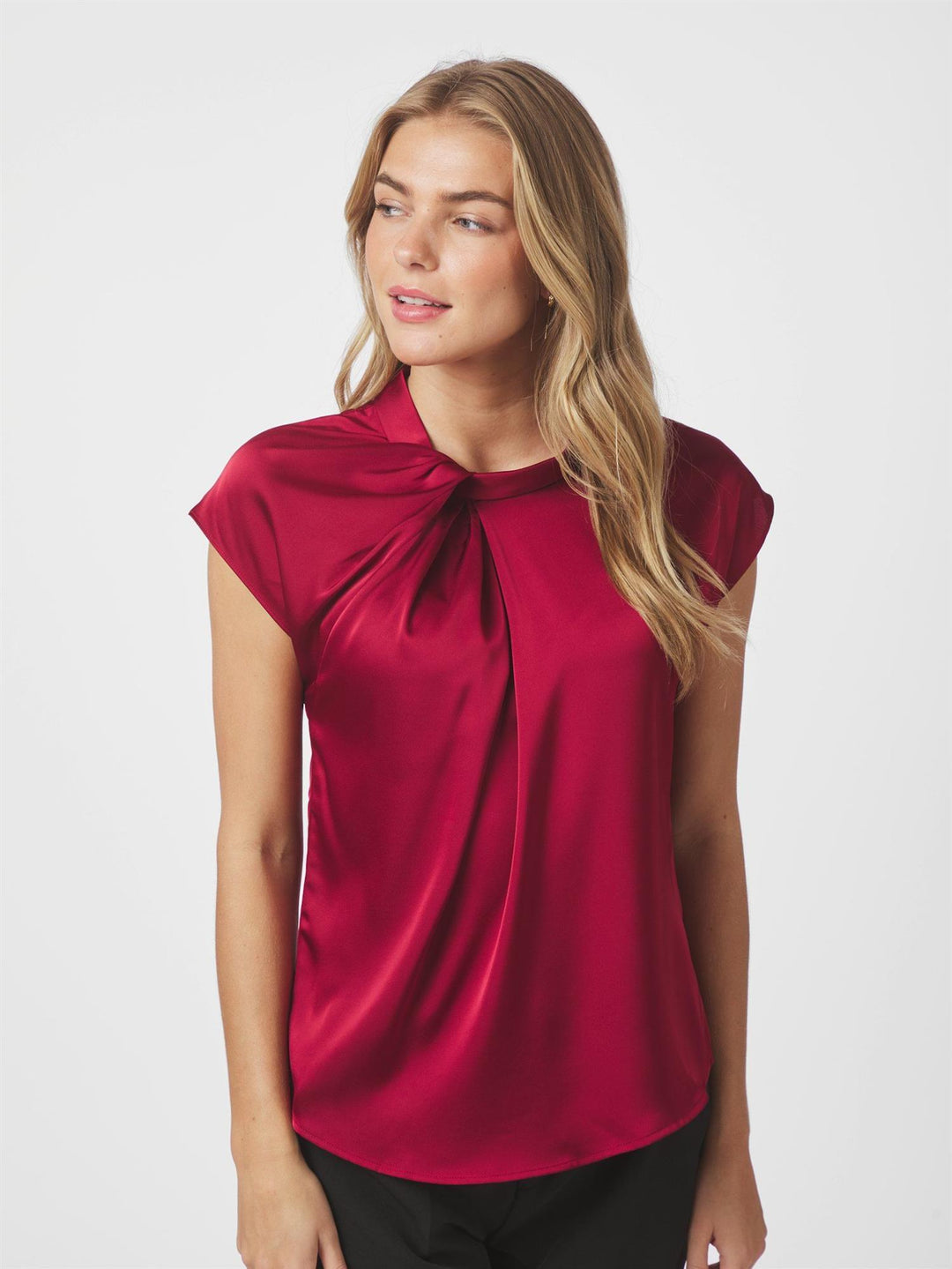 Fleur Drapy Satin Blouse  Wine