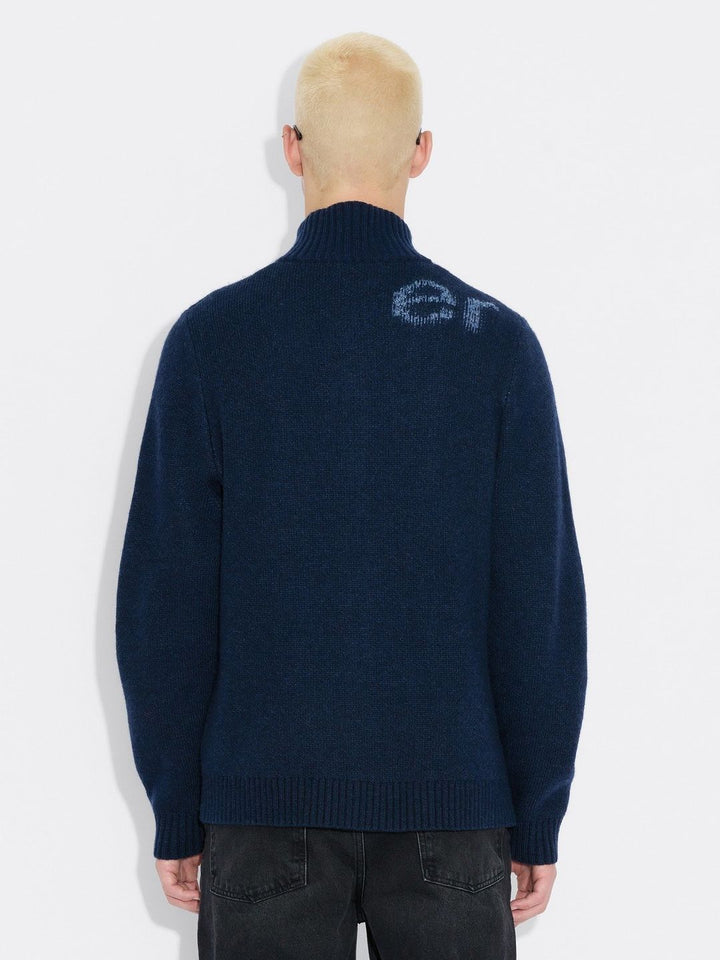 Haza Logo Zip Cardigan  Blue Mix