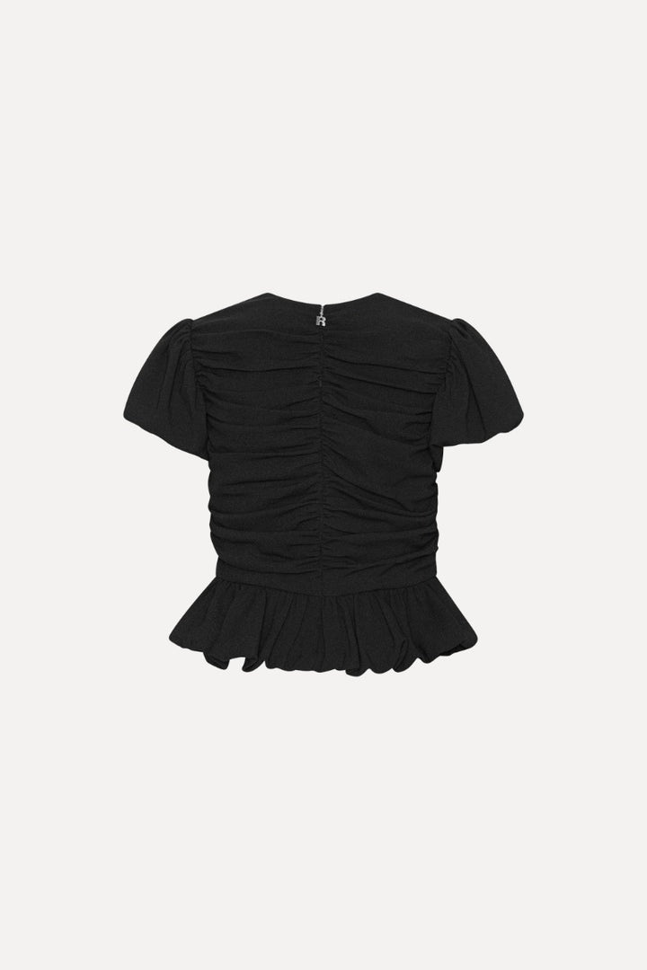 RUCHED PUFF SLEEVE TOP  Black