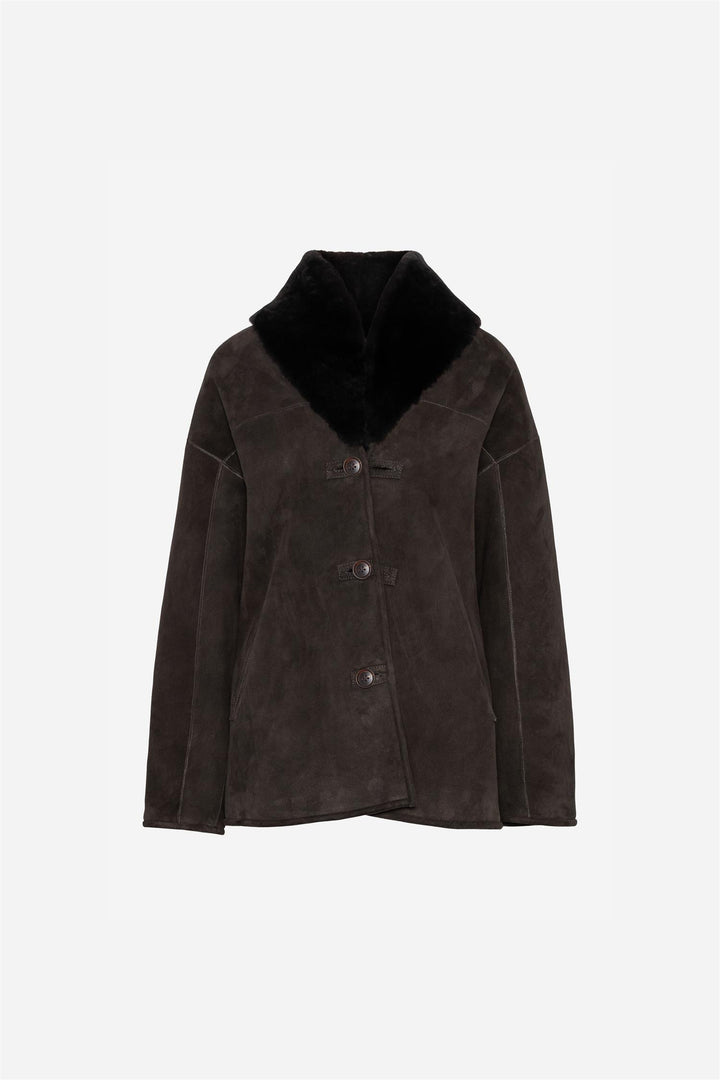 Melli Shearling Jacket  Dark Brown Suede