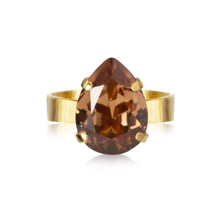 MINI DROP RING GOLD Rec Light Smoked Topaz