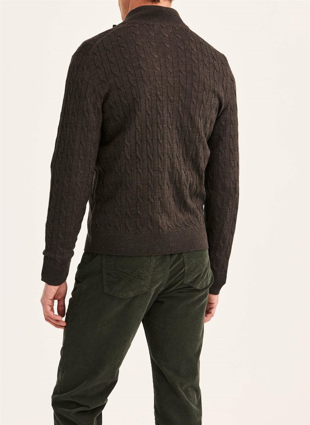 Merino Cable Zip Cardigan  Brown