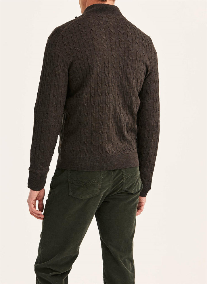 Merino Cable Zip Cardigan  Brown