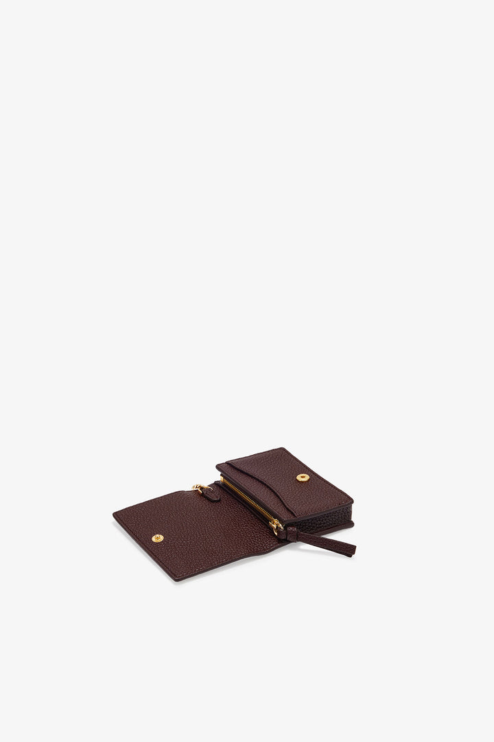 Ganni Card Holder w/Flap, Grained  Chicory Coffee