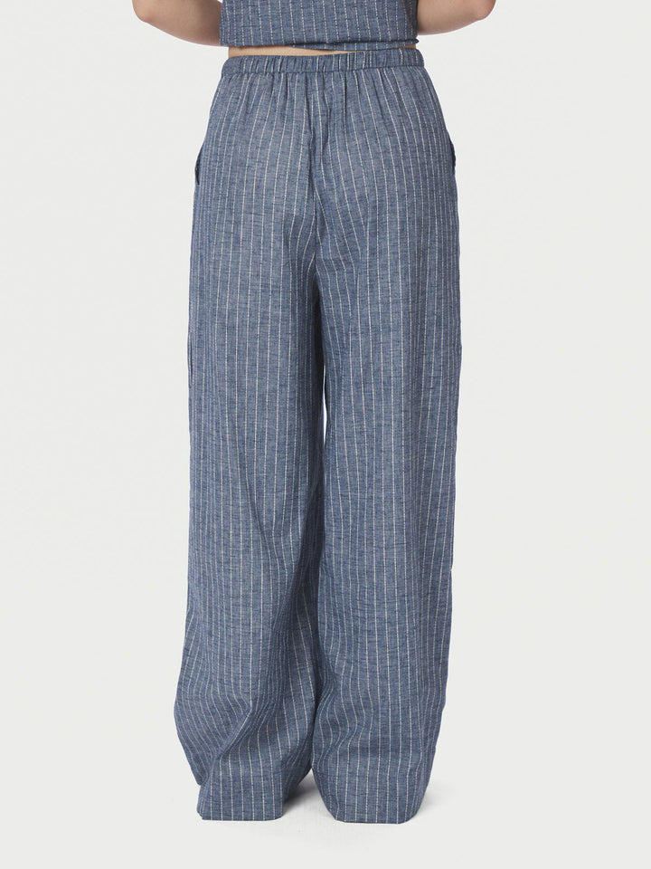 Heifa Emb Stripe Pants  Blue