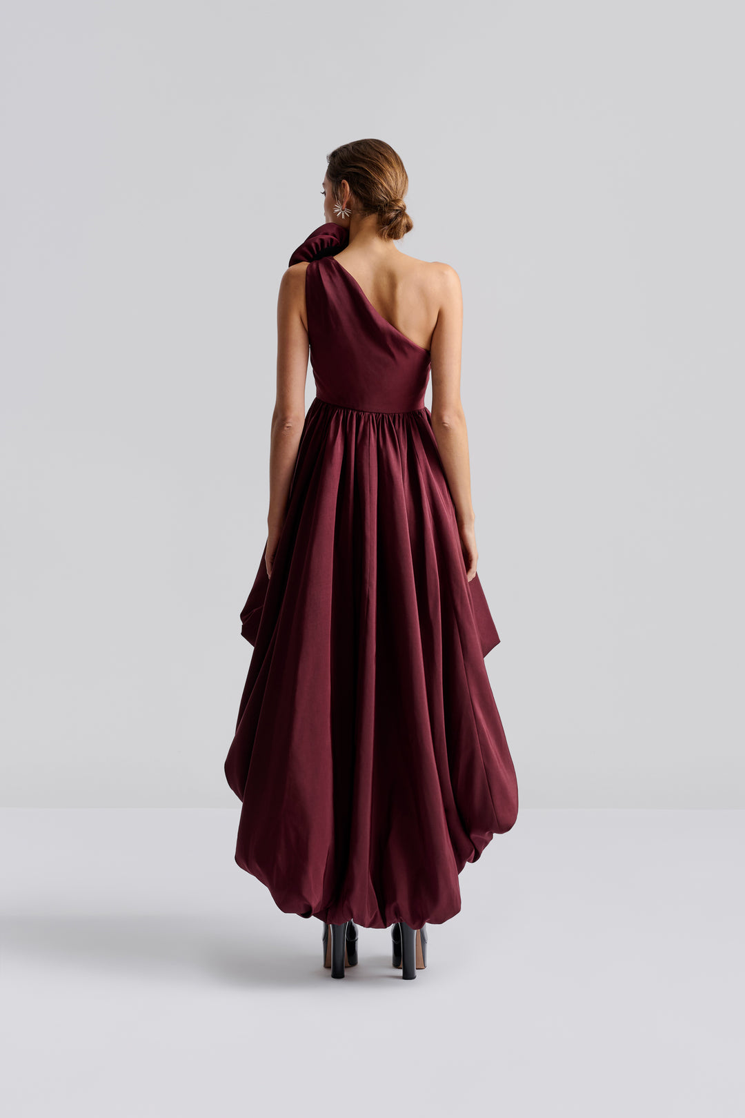 Lacey one shoulder pouf maxi dress  Deep Red