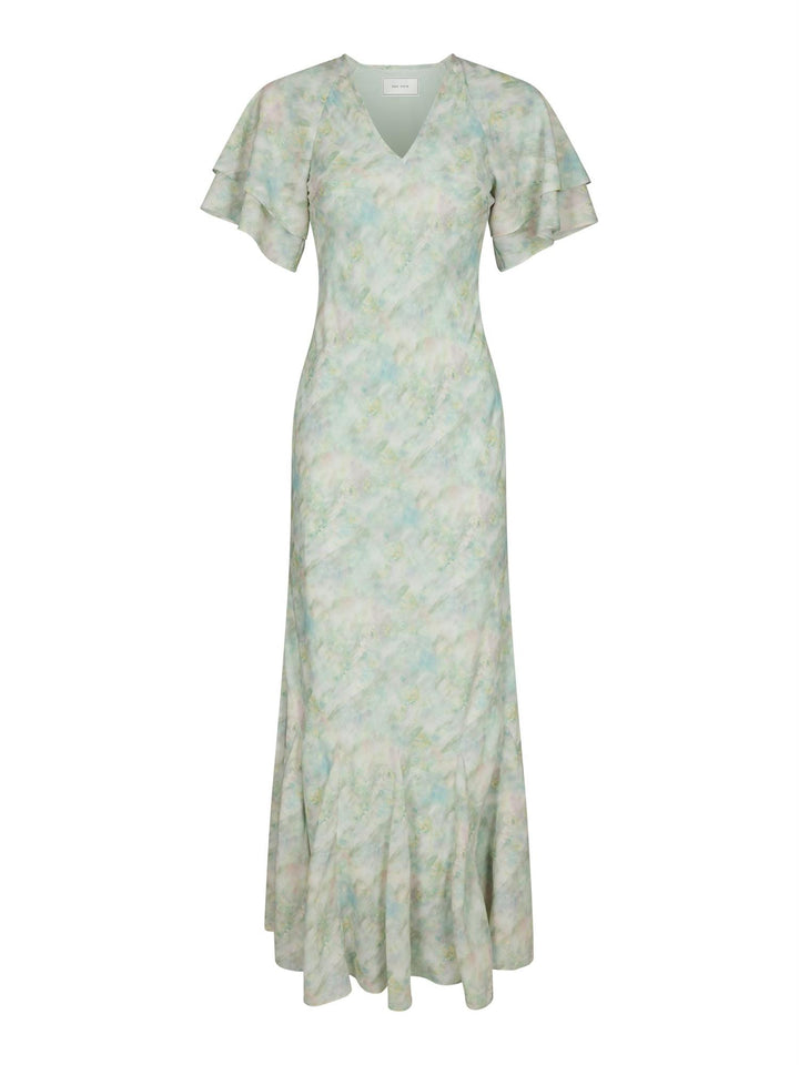 Celesse Print Chiffon Dress  Light Green