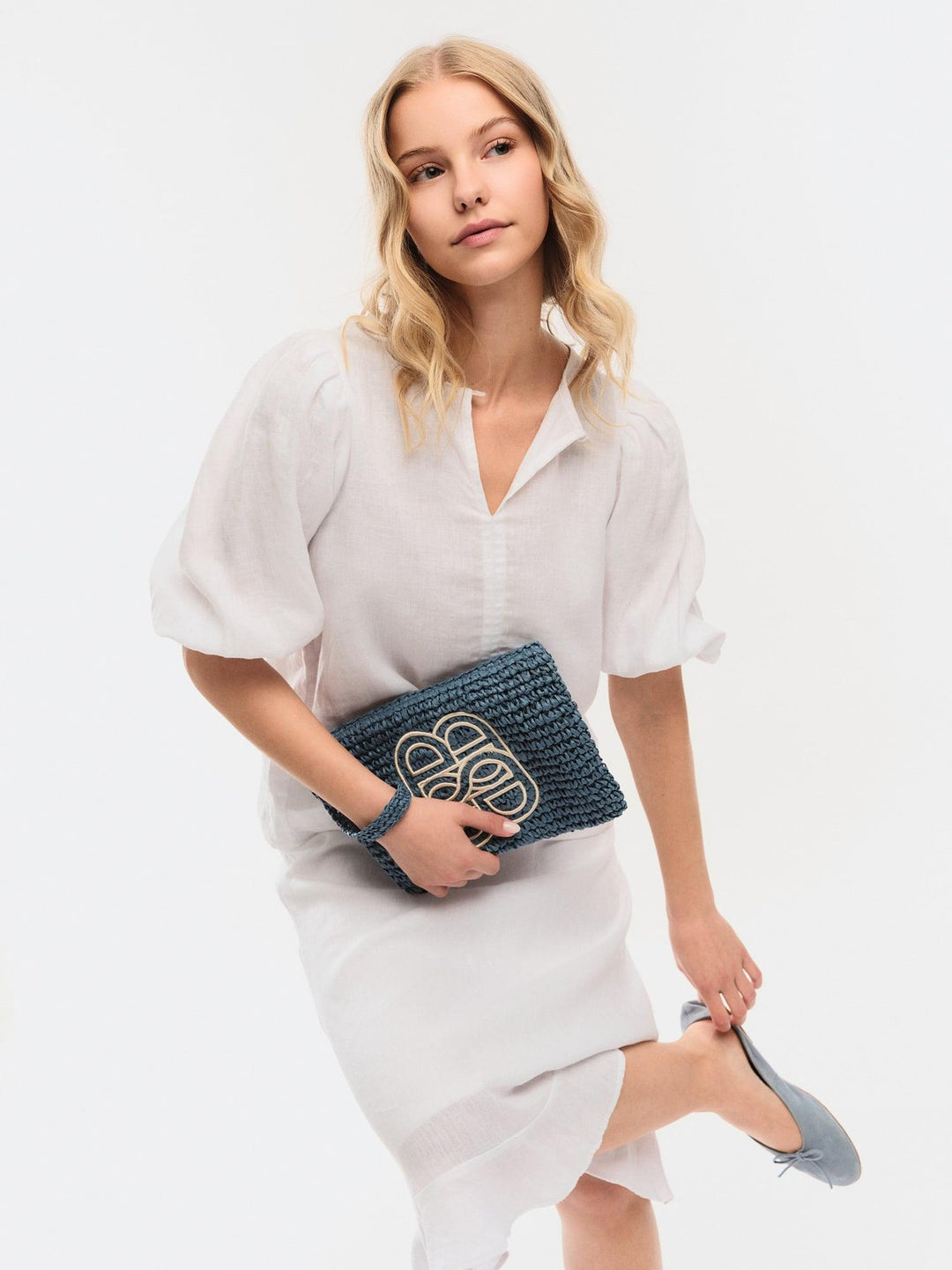 Mim Straw Clutch  Blue