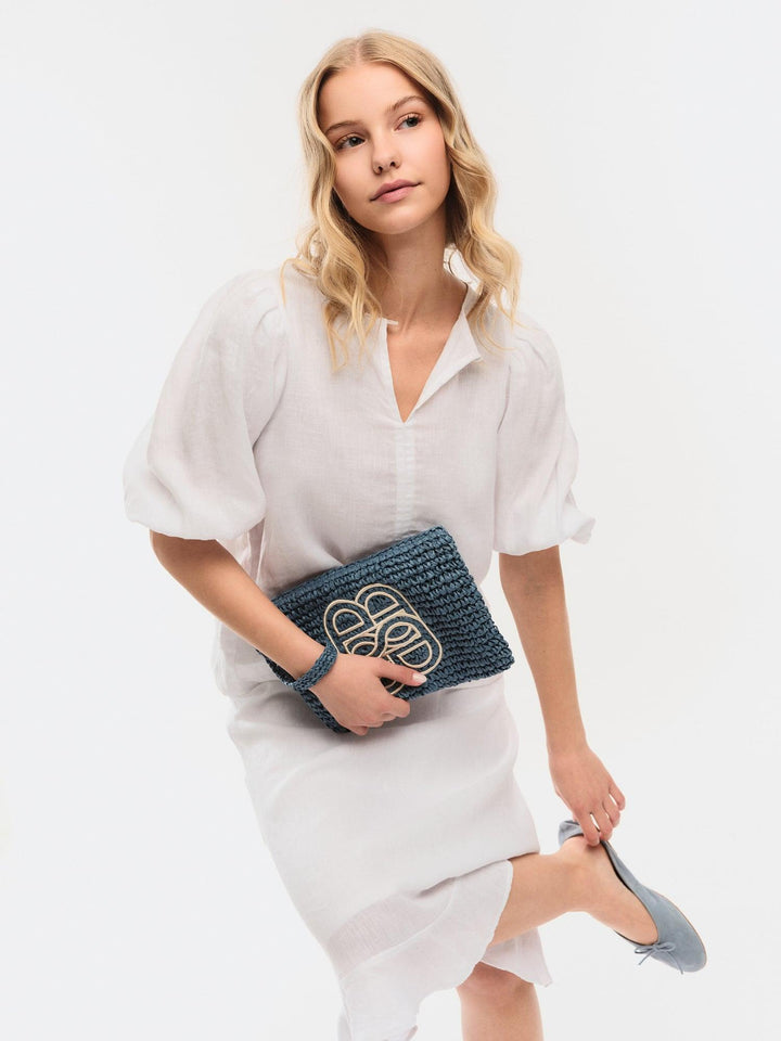 Mim Straw Clutch  Blue