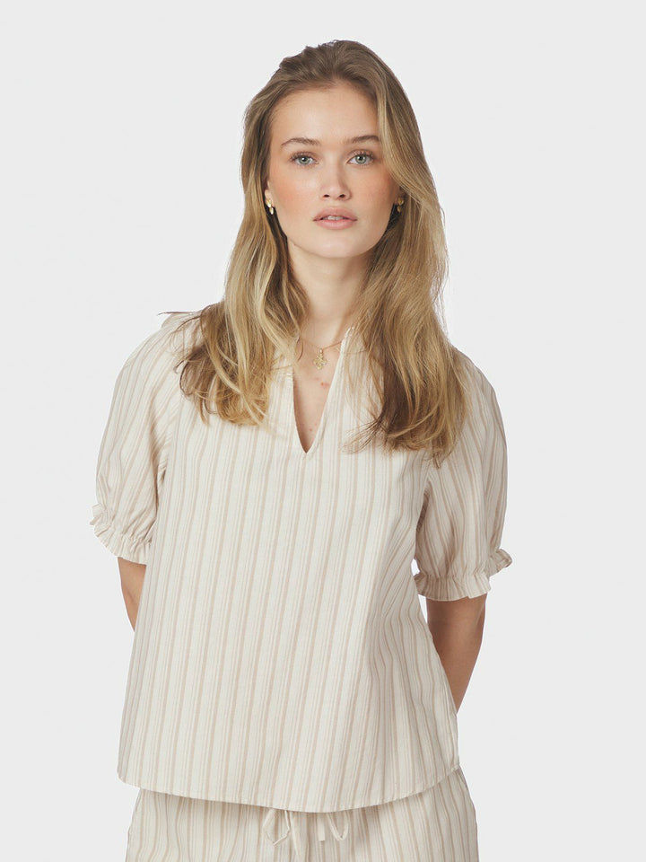 Odesa Linen Stripe Blouse  Sand
