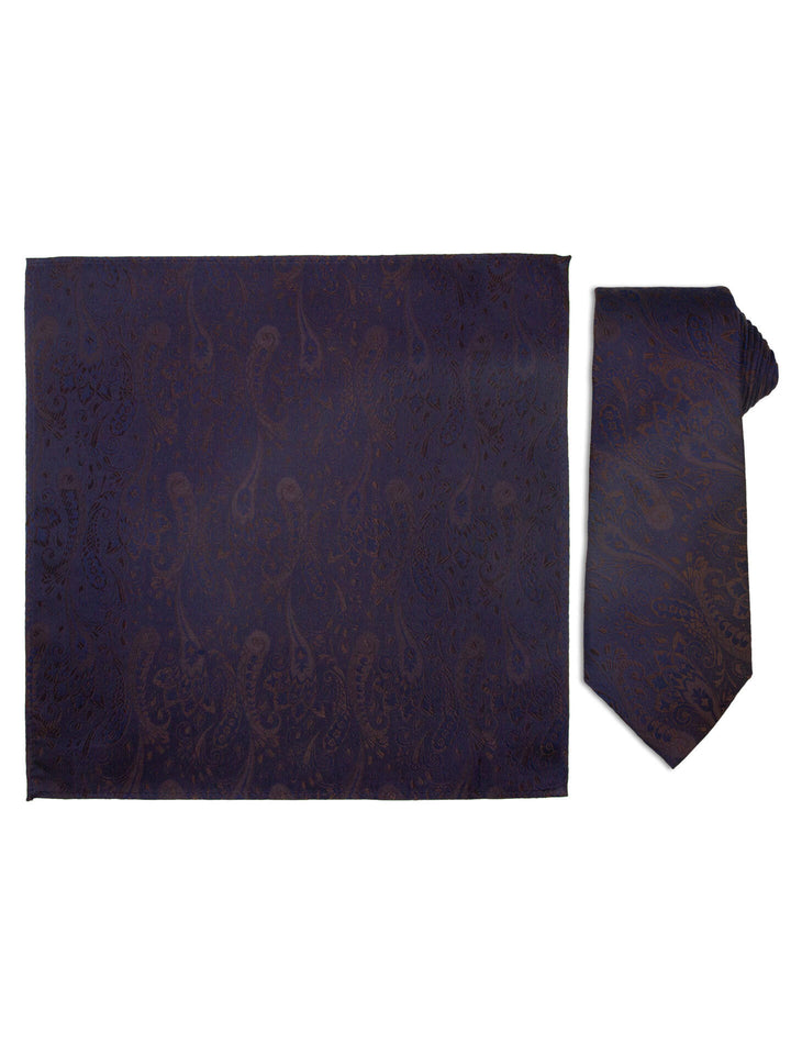 Santi silkeslips+lommetørkle paisley  Coffee