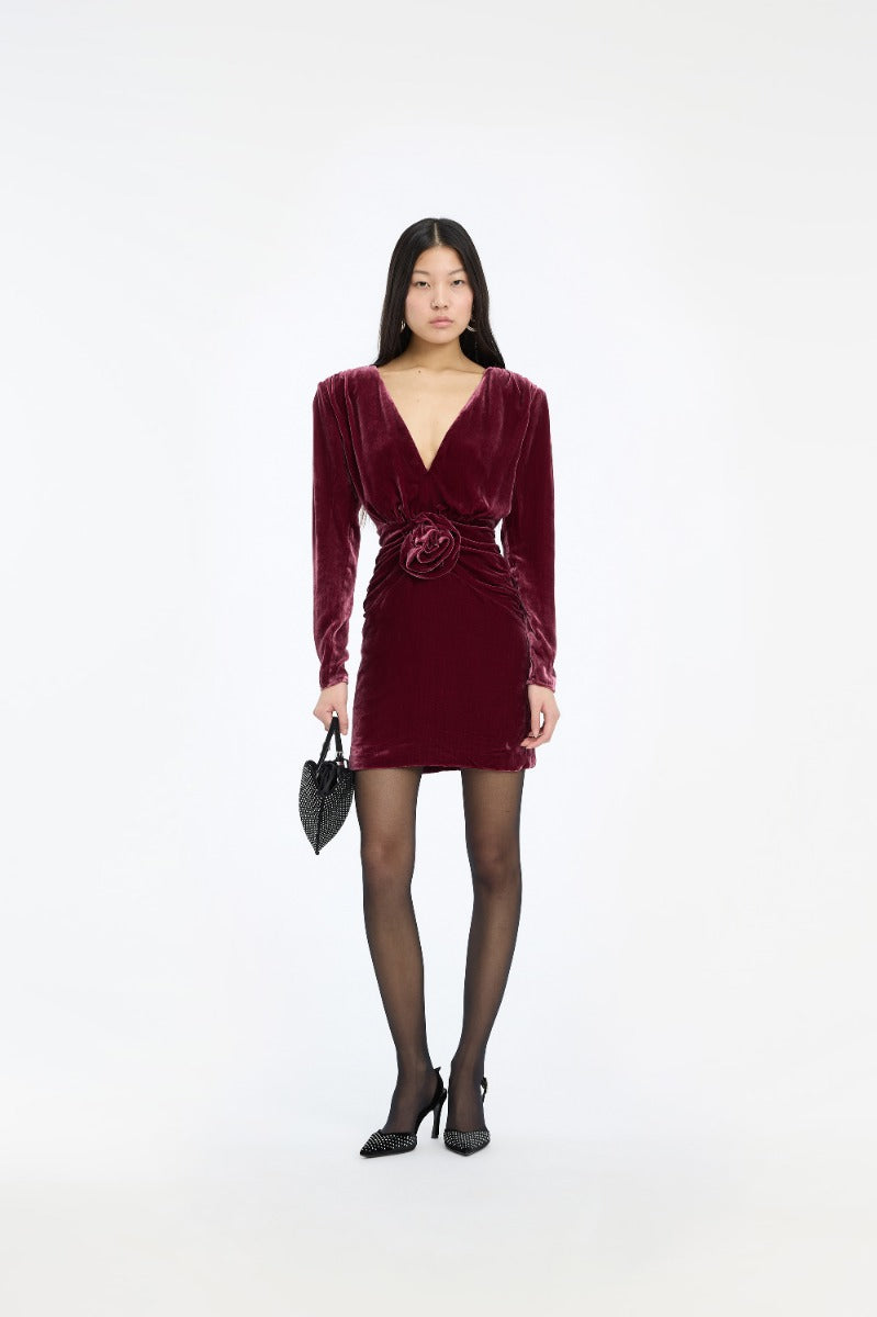 SILK VELVET MINI DRESS  Zinfandel