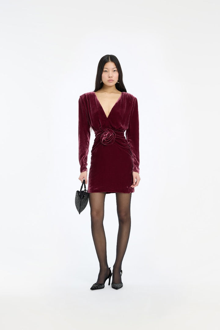 SILK VELVET MINI DRESS  Zinfandel