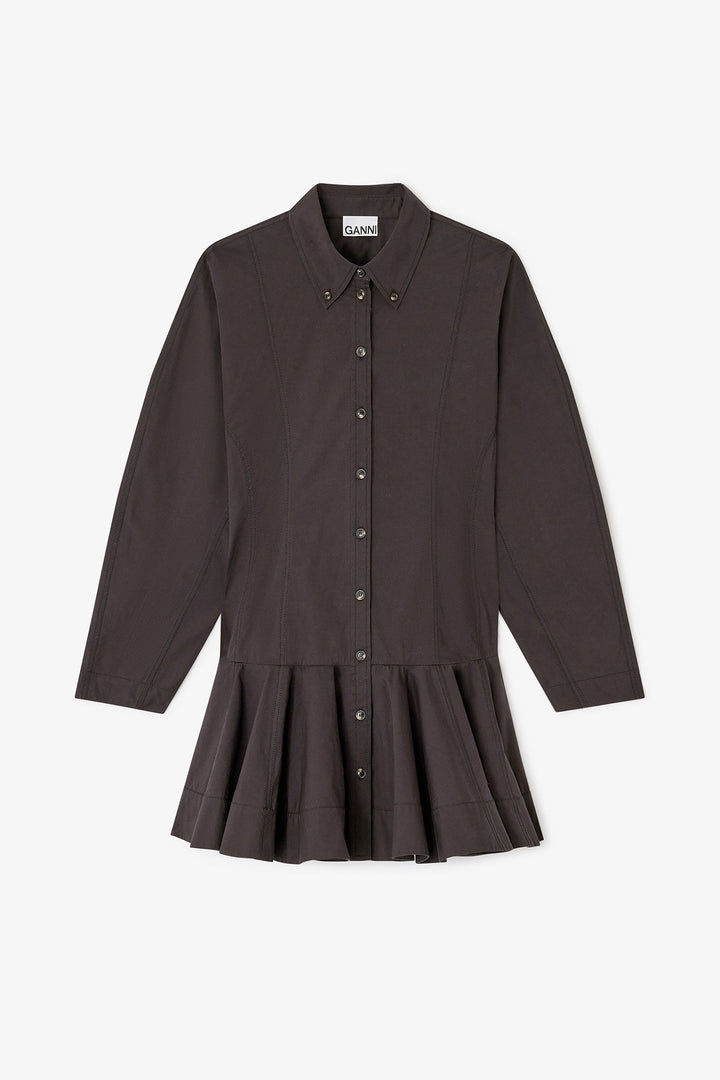 Stretch cotton buttoned mini dress  099-Black