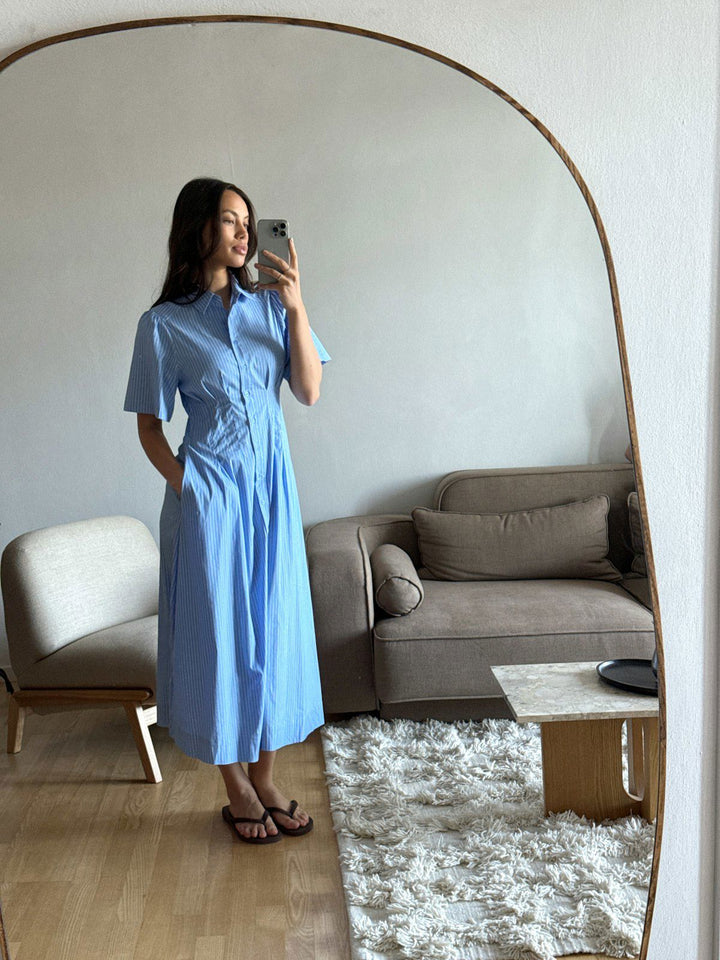 Baia Stripe Poplin Dress  Light Blue