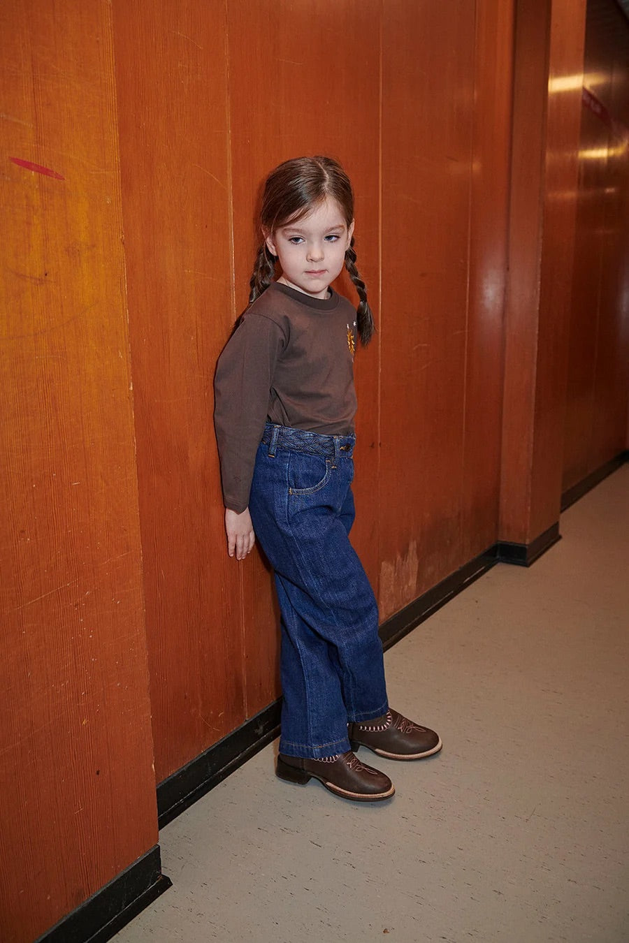 DENIM JEANS W. BRAID WAIST - WIDE FIT  Indigo Blue Wash