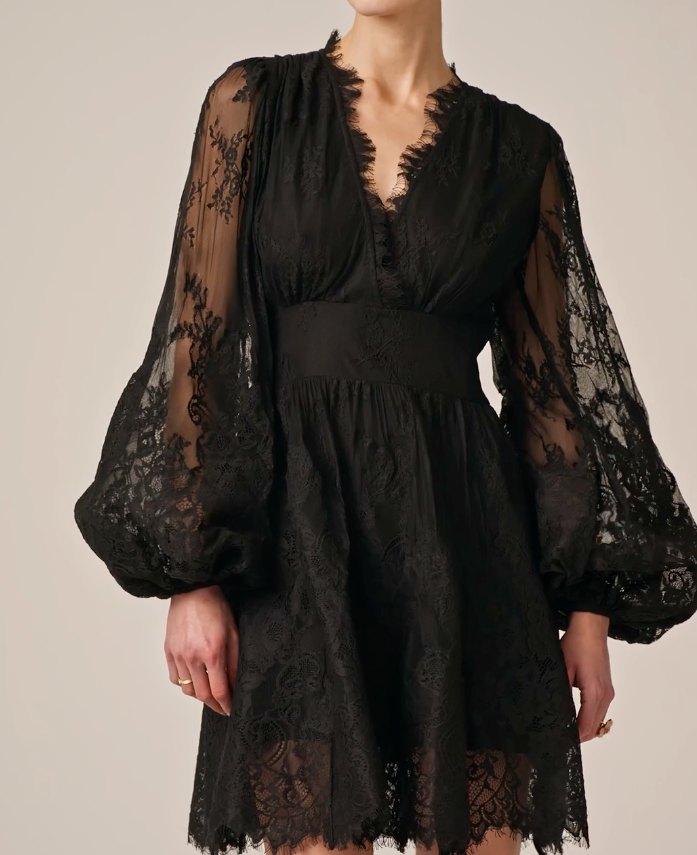 LACE V-NECK DRESS  Black