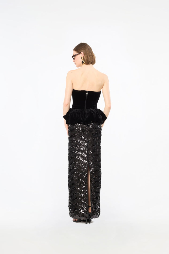 Sequins Maxi Peplum Dress  Black
