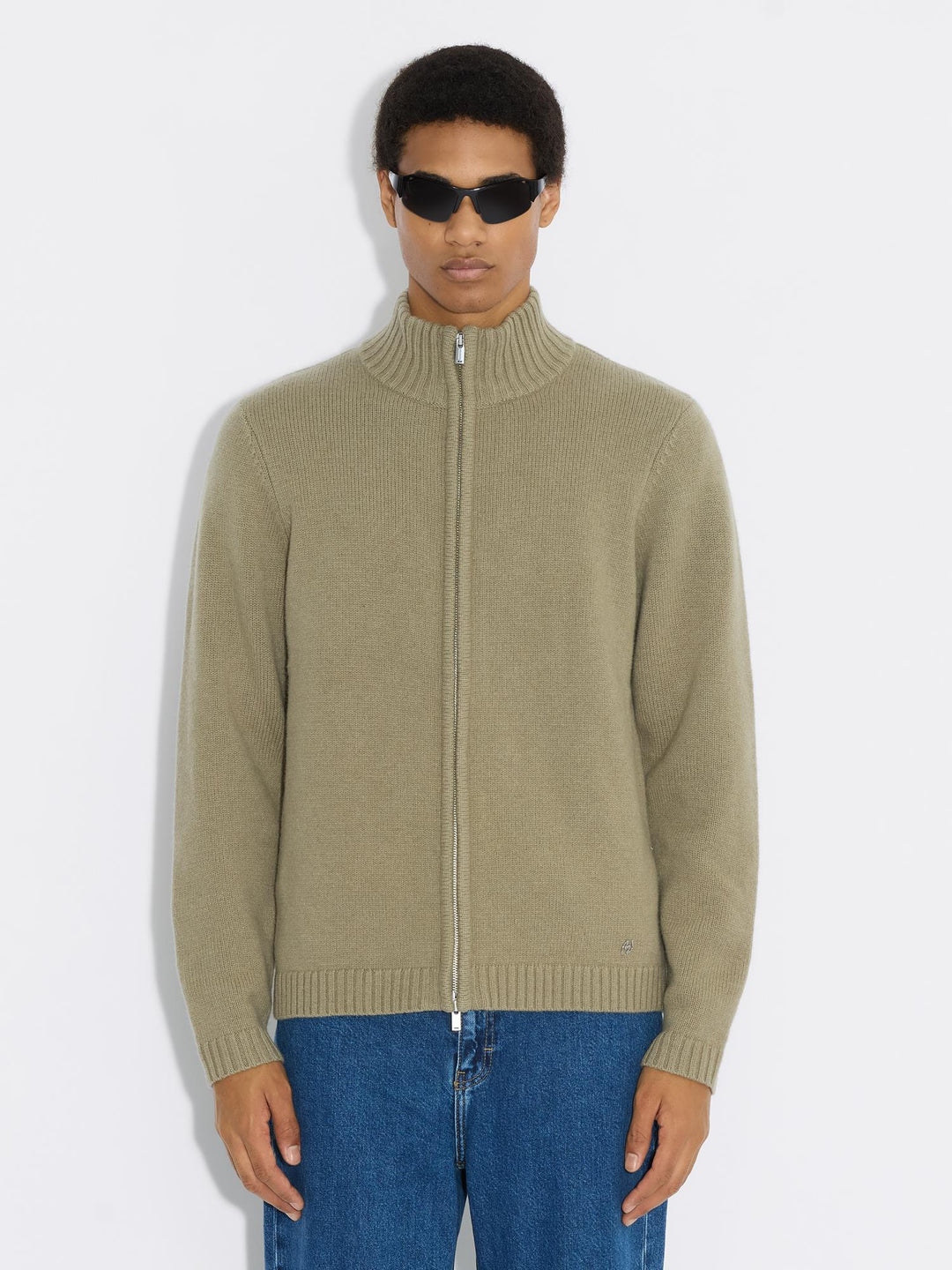 M. Wool Zip Cardigan  Green