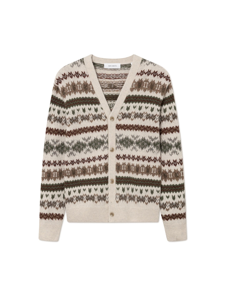 Hordur Fair Isle Cardigan  Light Desert Sand/Coffee Brown