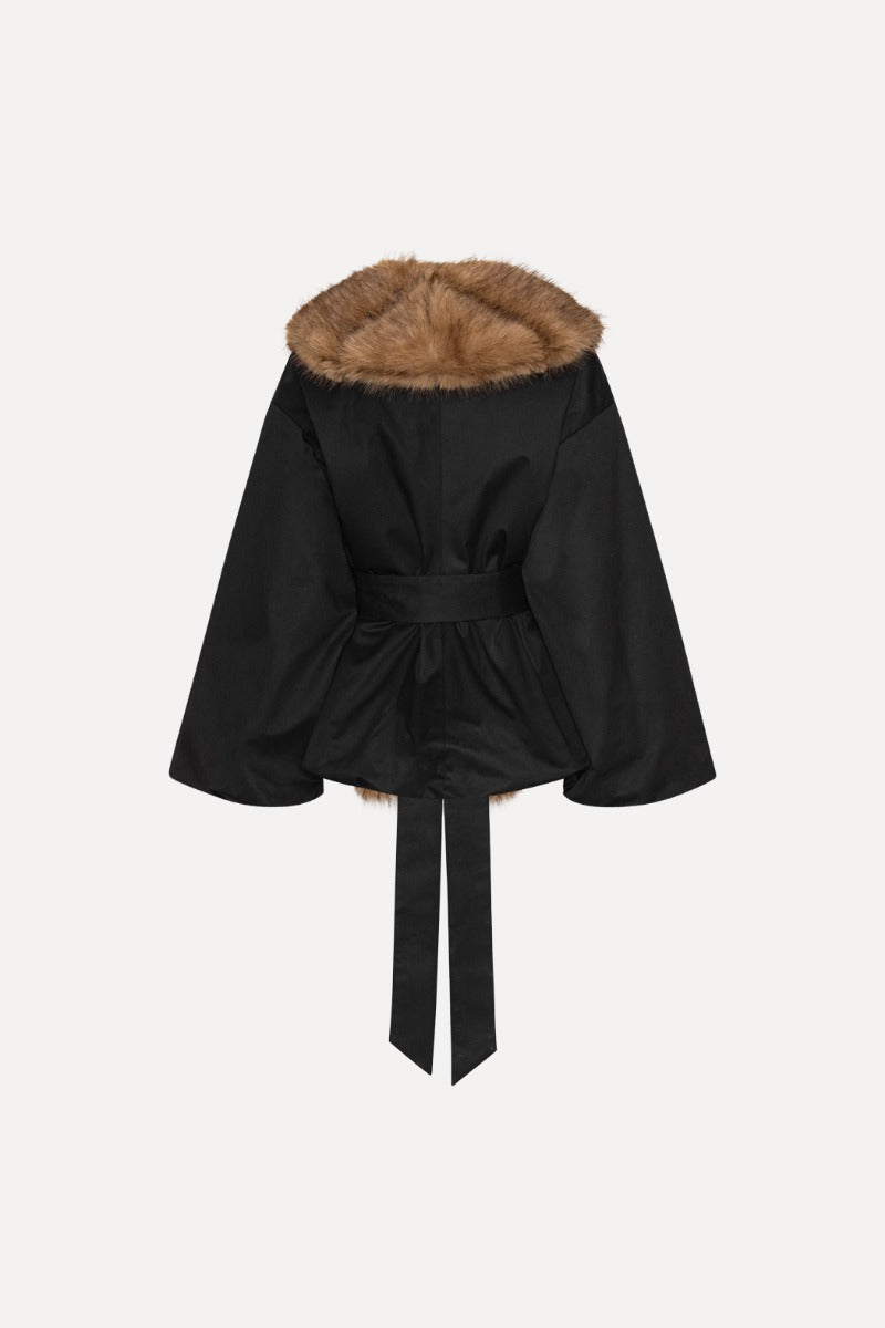 Faux Fur Collar Jacket  Black