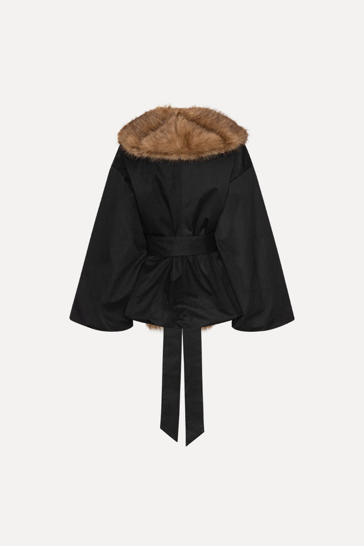 Faux Fur Collar Jacket  Black