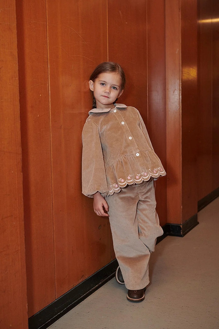 CORDUROY BLOUSE W. EMB.  Beige