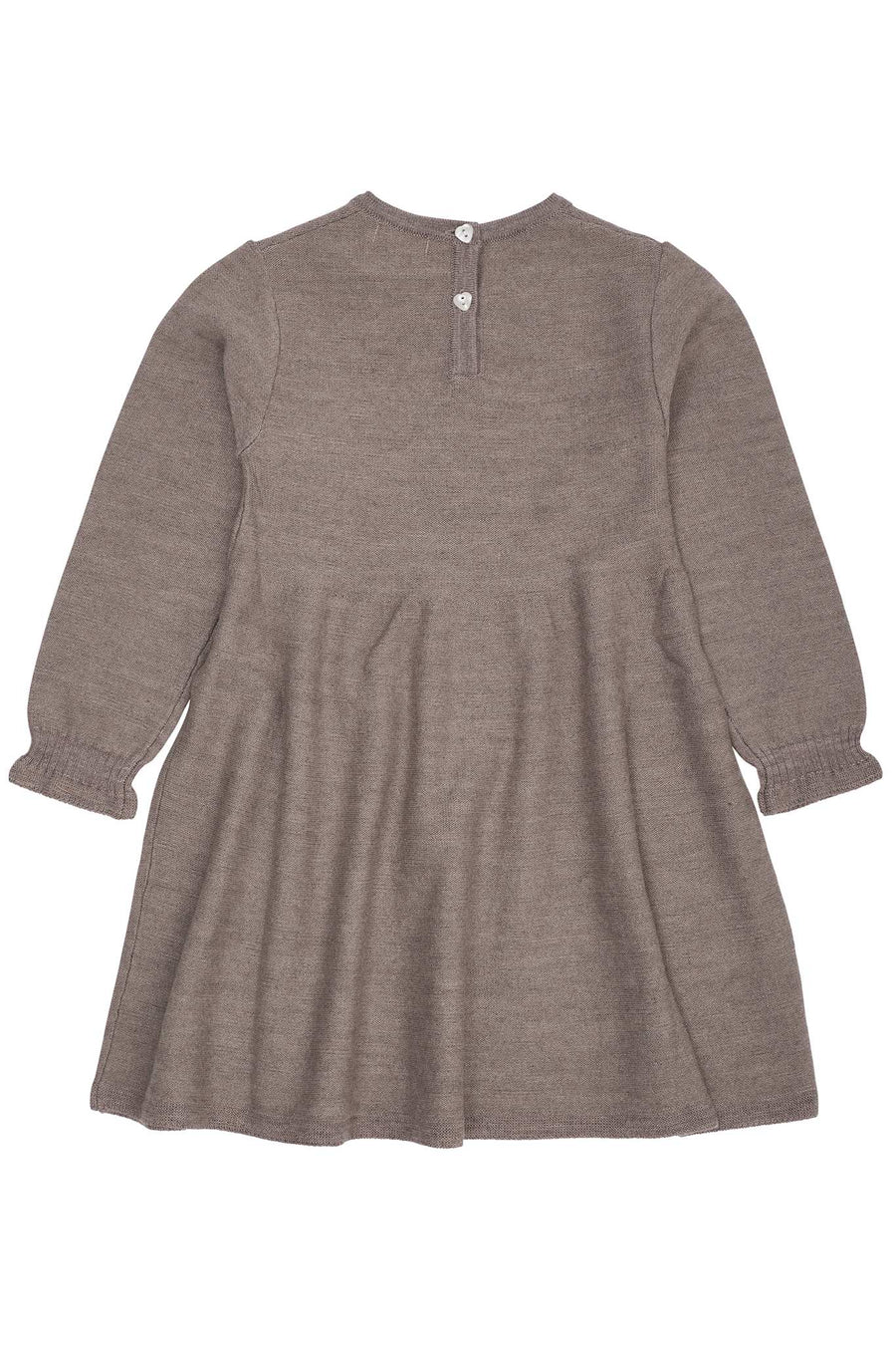MERINO LS CABLE DRESS W. HEARTS  Natural Mel. W. Dusty Blue Heart