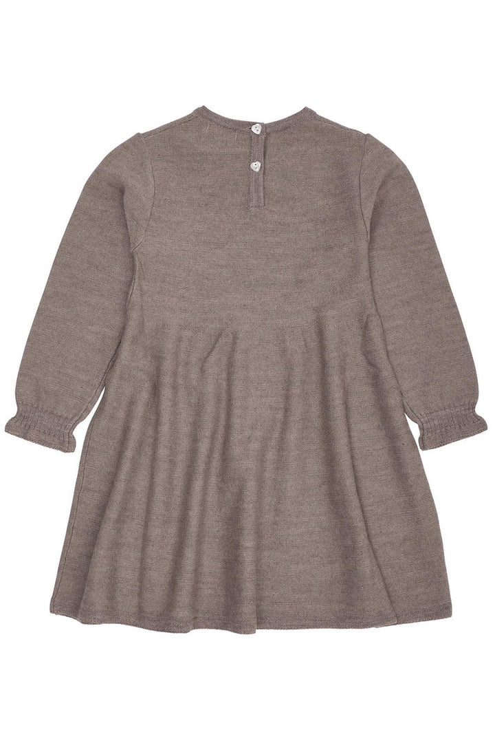 MERINO LS CABLE DRESS W. HEARTS  Natural Mel. W. Dusty Blue Heart