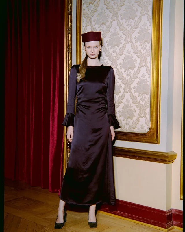 Satin Rouching Dress  Burgundy