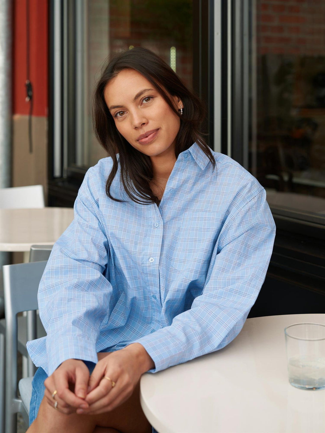 Dalma Triple Check Shirt  Light Blue