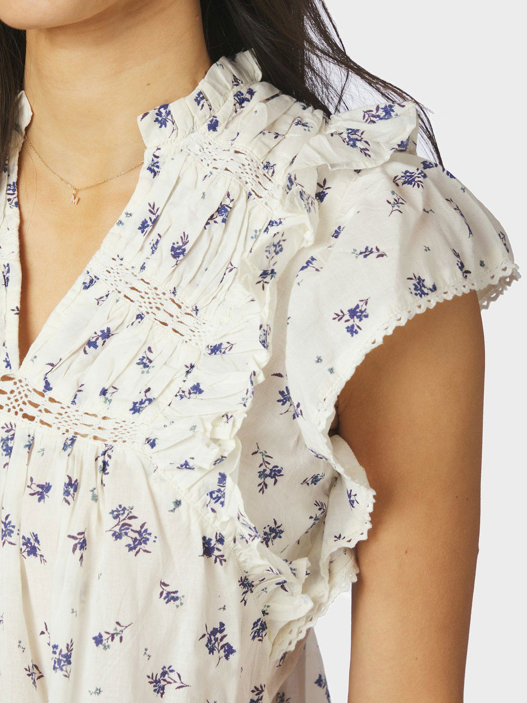 Jayla Small Blossom Top  White Blue