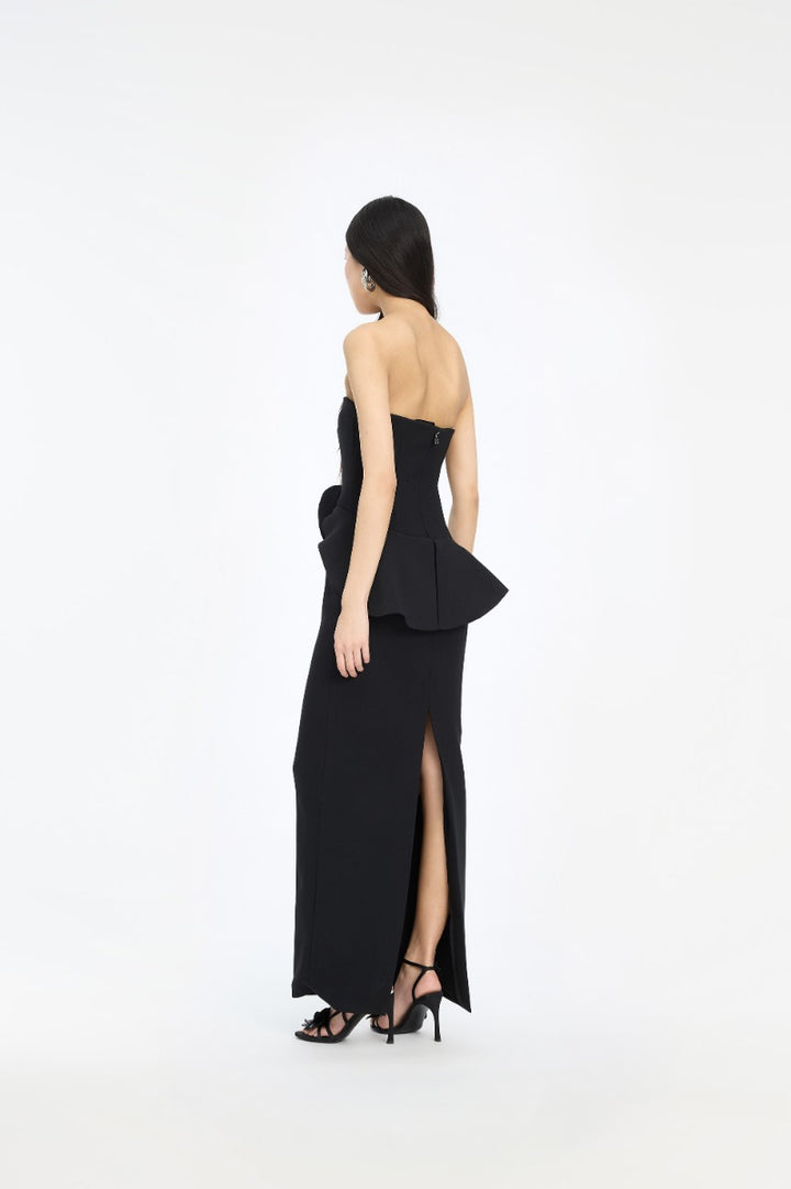 LONG FLOWER STRAPLESS DRESS  Black