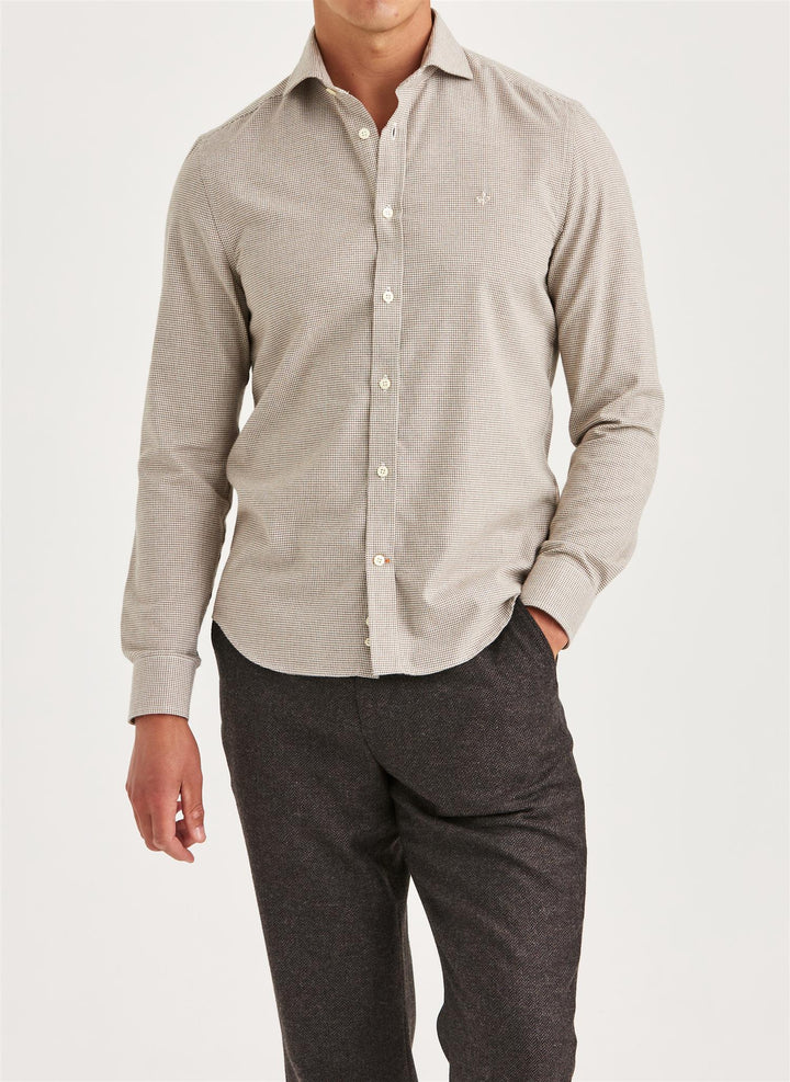 Soft Twill Dogtooth Shirt-Slim Fit  Brown