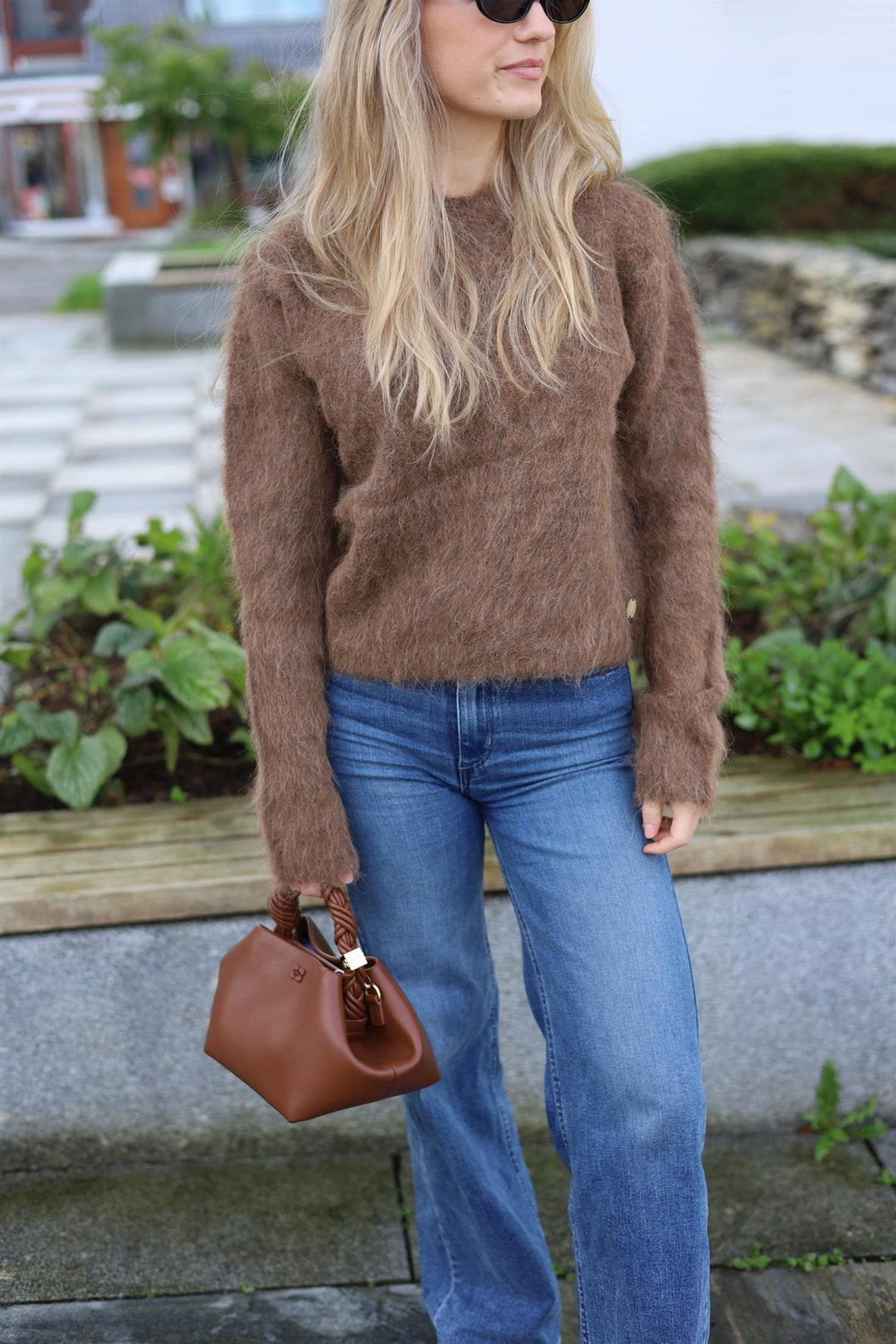Hairy Knit Sweater  Brown