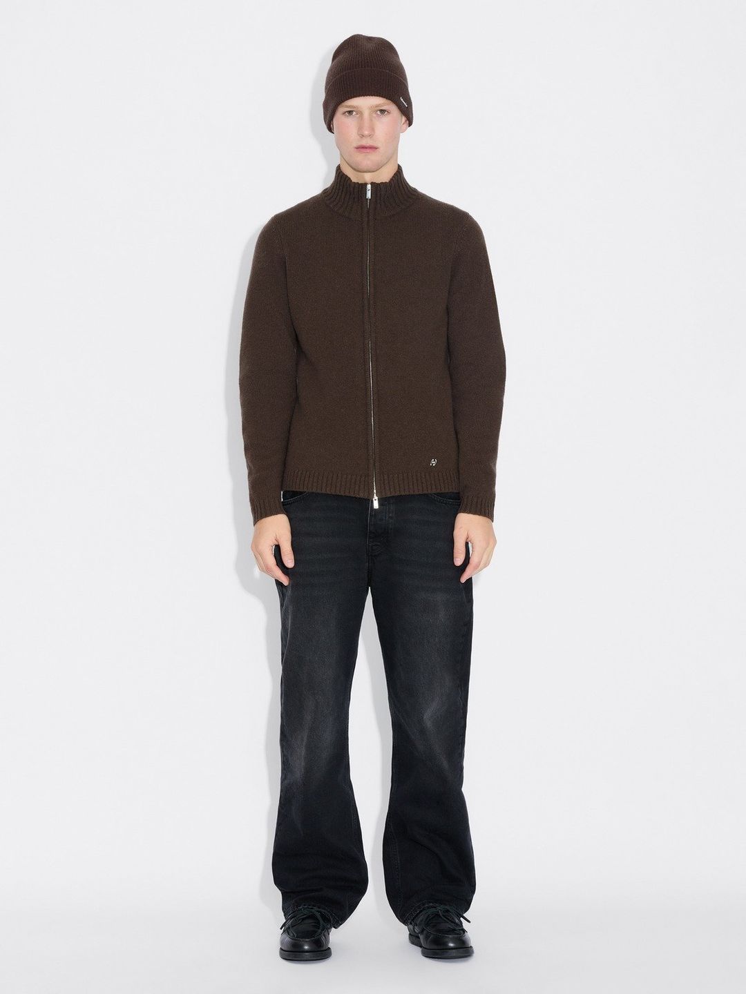 M. Wool Zip Cardigan  Dk. Brown
