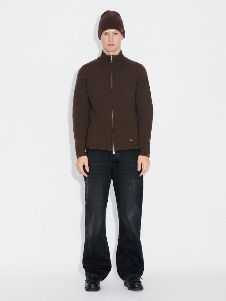 M. Wool Zip Cardigan  Dk. Brown